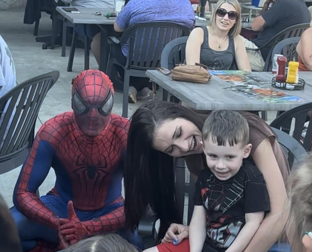 Great Shot of Benny and Mom with Spiderman
